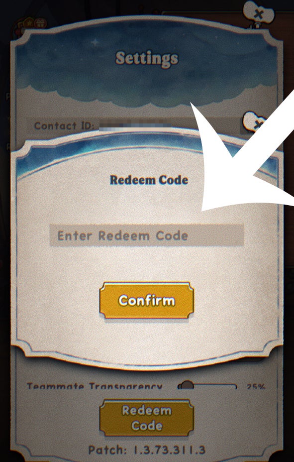 Seta apontando para o menu usado para resgatar códigos no Acecraft.