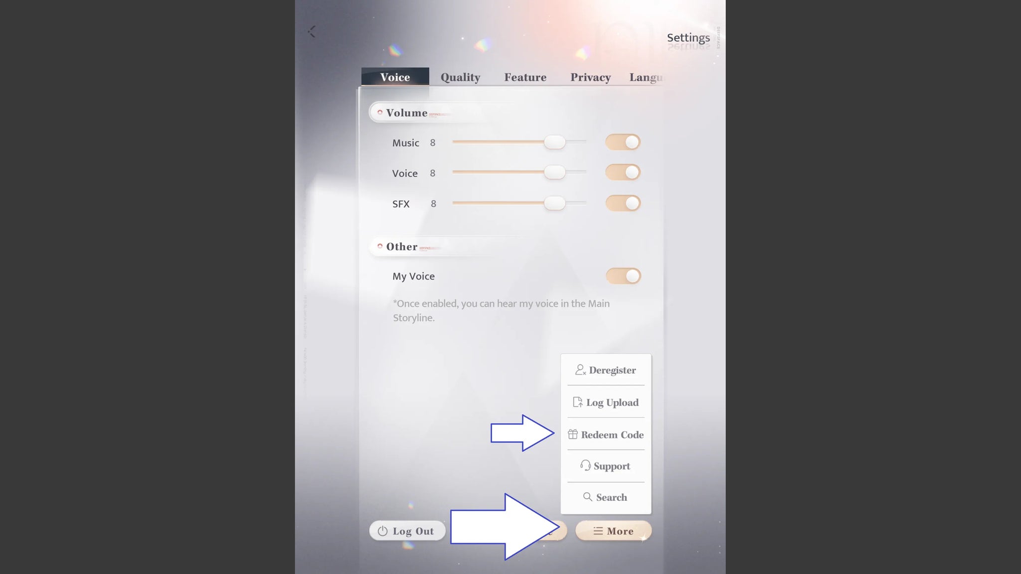 Códigos Love and Deepspace