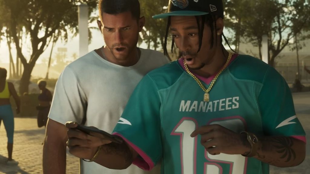 Arte de GTA 6 destacando o debate sobre sátira e expectativas do jogo