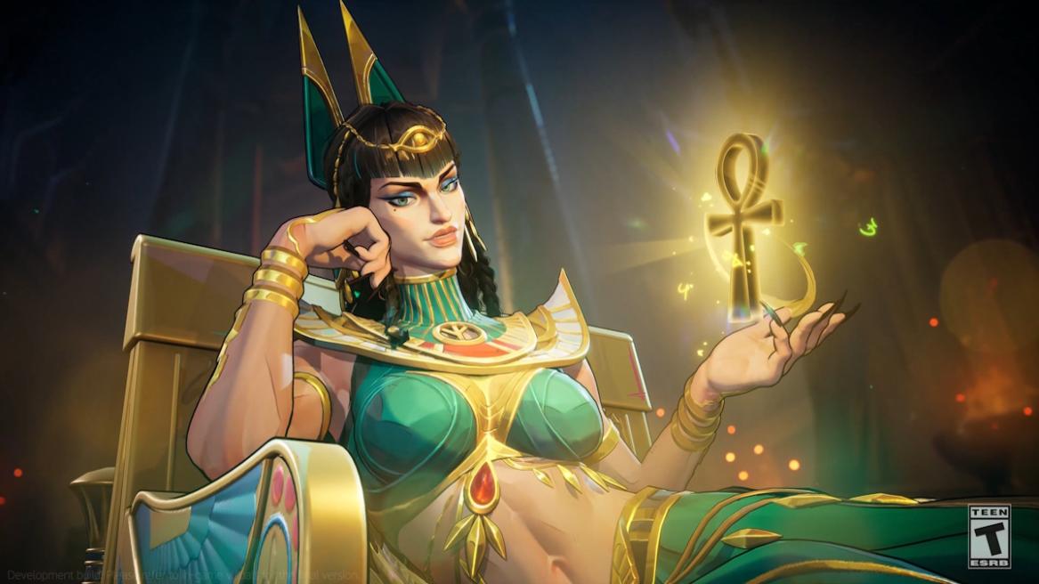 Hela com traje Consort of Khonshu em Marvel Rivals, com visual inspirado no deus lunar egípcio