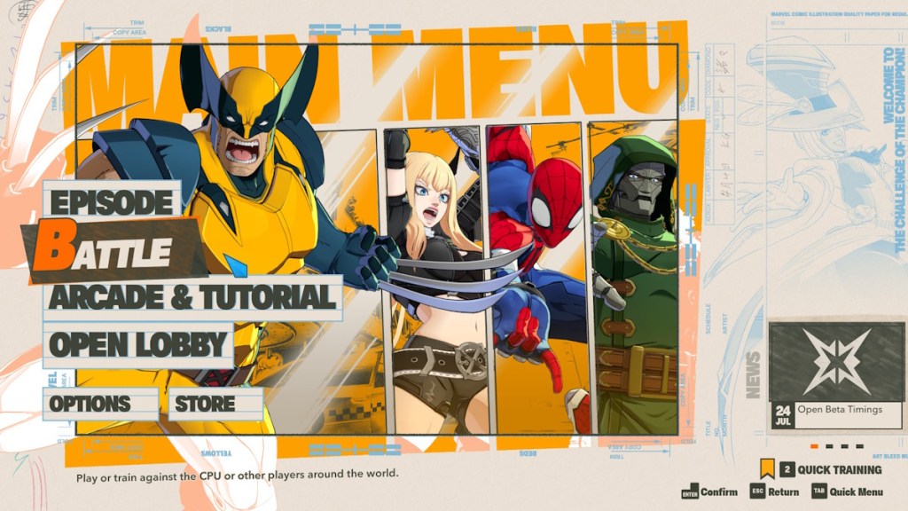 Menu do modo Battle de Marvel Tokon mostrando opções de partidas online